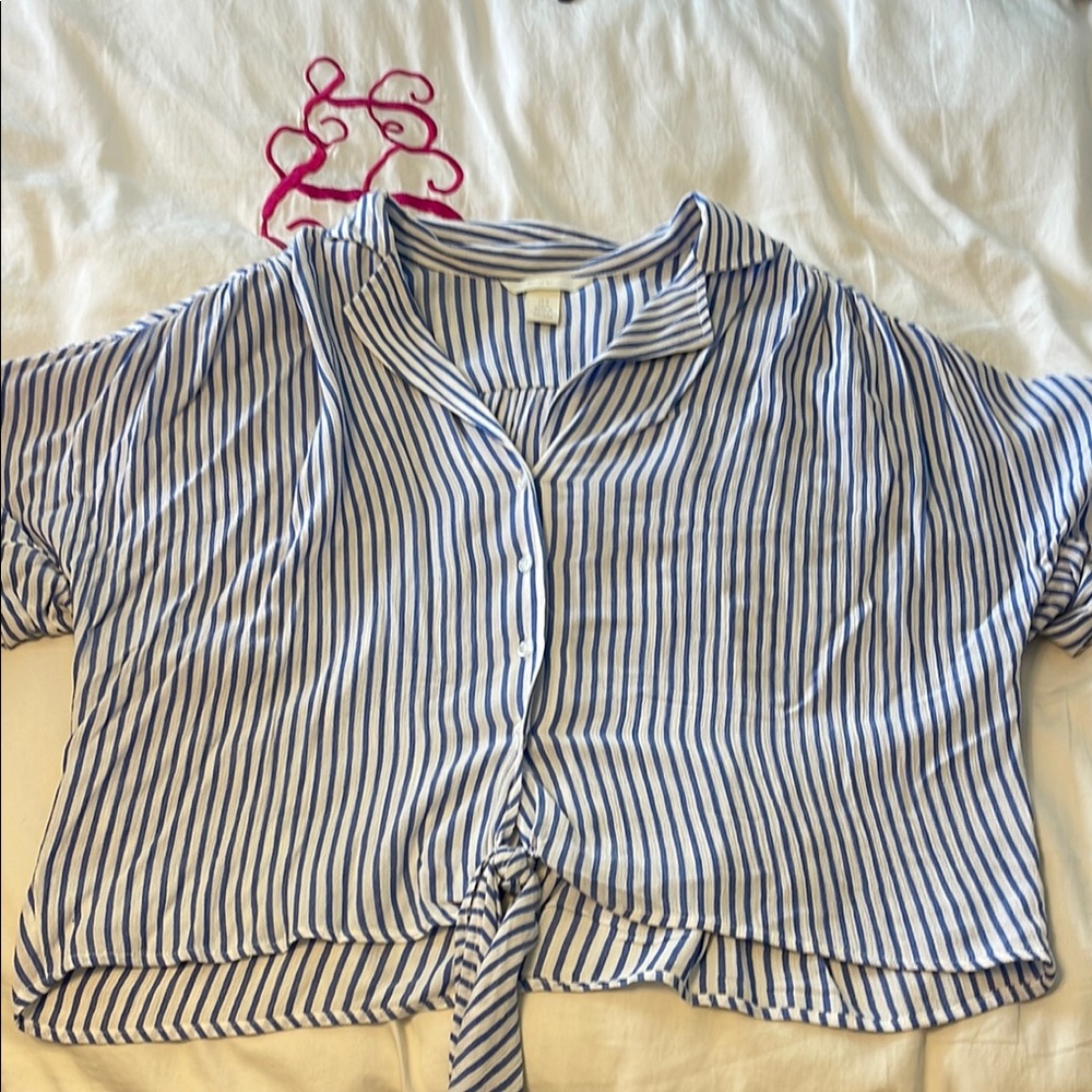 H&M Blue and White Striped Blouse